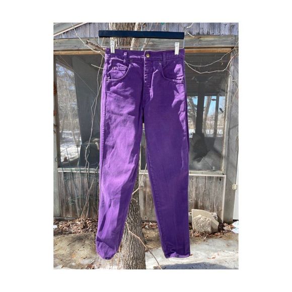 80s 90s Platoon Purple Denim High Waist Tapered Cotton Velvet Sz 5 - Picture 6 of 15
